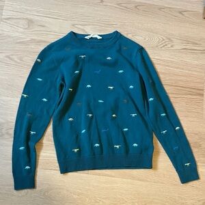 H&M Kids Teal Sweater with Colorful Animal Embroidery